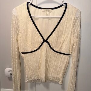 Elegant Cream Blouse with Black Accents